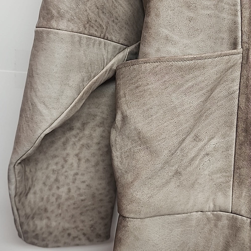 Firenze Santa Barbara VINTAGE stylish taupe leather jacket AND matching skirt - Picture 3 of 12